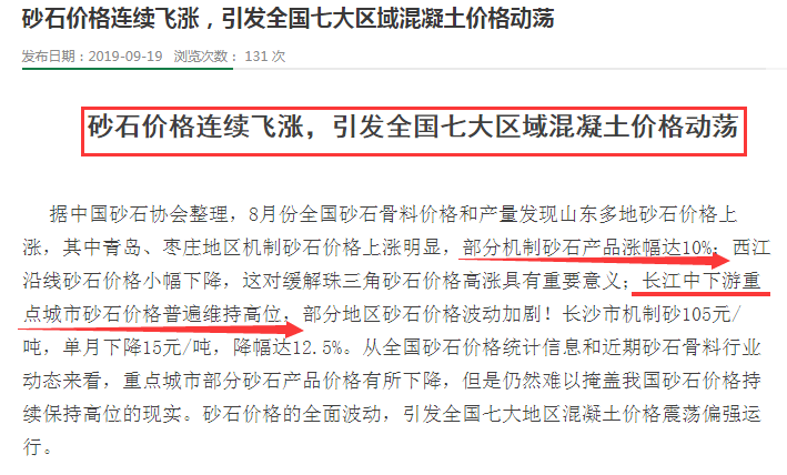 國內(nèi)砂石價格上漲 國內(nèi)砂石價格上漲